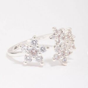 Silver Plated Cubic Zirconia Open Flower Ring